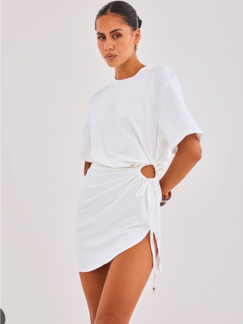 White Mini Dress with Side Ring Detail